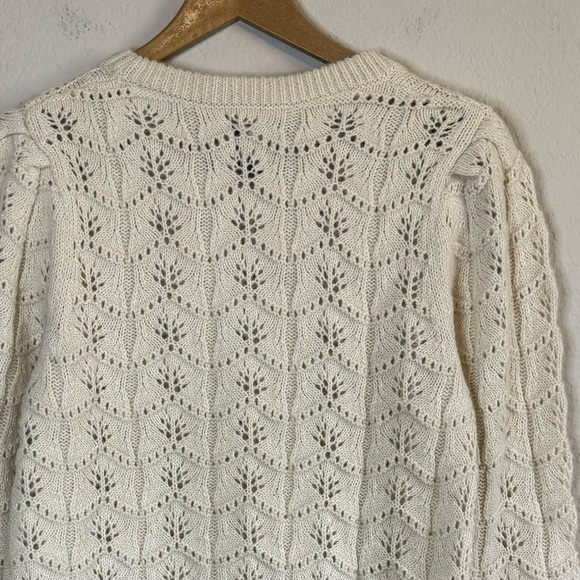 Gap Pointelle Knit Ivory Winter White Wool Alpaca Blend Long Sleeve Crewneck - Picture 7 of 11